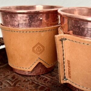 Son of a Sailor x Sertodo Copper Hammered Tumblers with Leather Sleeves Set of 2